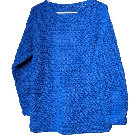 Unbranded Sweaters - Hand Made Crocheted Loose Knit Nautical Blue Crew Neck Sweater Size Approx. L